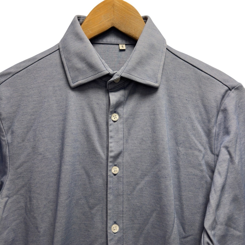 State & Liberty Men's Small Slate Blue Performance Button Front Knit Dress Shirt